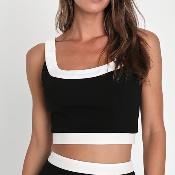 Lulus Totally Sensational Black Color Block Sleeveless Crop Top - Size S - Picture 1 of 1